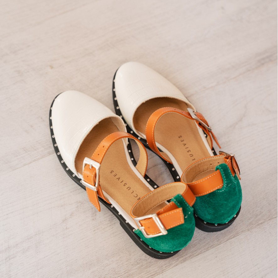 .Pantofi -  Double Belt -  Croco White
